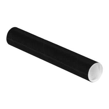The Packaging Wholesalers Colored Mailing Tubes With Caps, 2" Dia. x 12"L, 0.06" Thick, Black, 50/Pack P2012BL